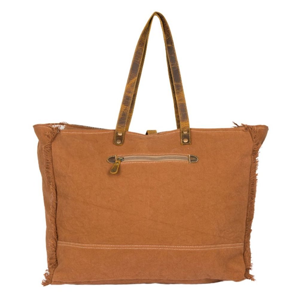 Myra Bag Handmade Rust Affair  Weekender Bag Upcycled Canvas & Cowhide L… - Picture 3 of 5